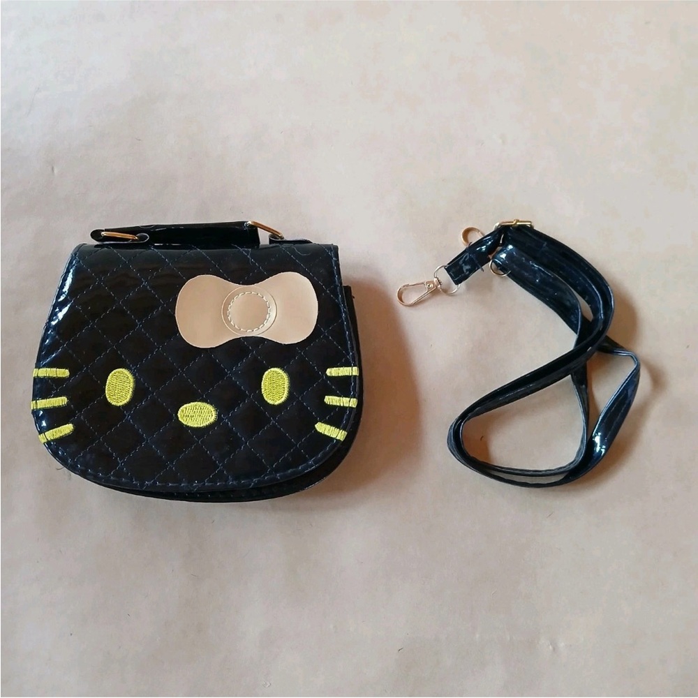 Hello Kitty Sanrio Purse Bag Detachable Crossbody Strap Black Yellow - Picture 7 of 9